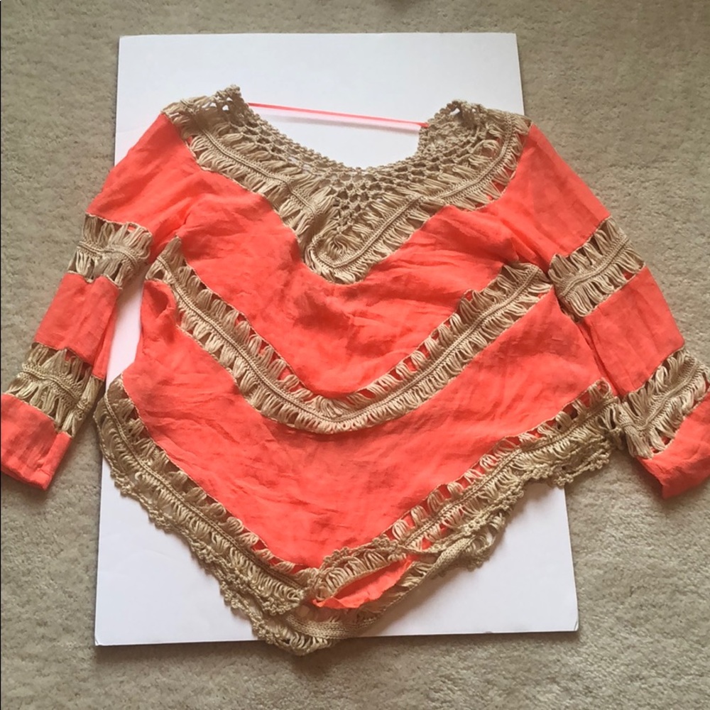 Neon coral and crochet cover up